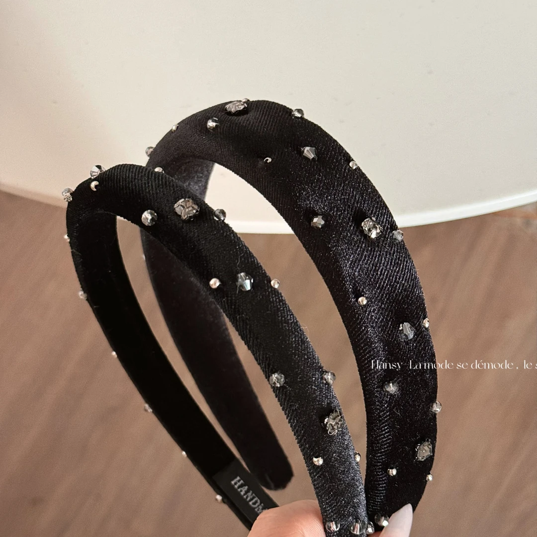黑丝绒高级感满天星水钻发箍高颅顶发饰气质百搭显脸小头箍发卡