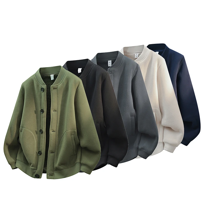 秋冬摇粒绒颗粒绒双拼双层保暖立领厚款棒球领男生夹克外套2351