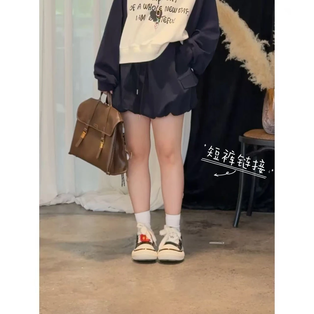 晶咕佳佳【回忆西海岸】休闲感口袋纯色潮流短裙复古宽松韩版