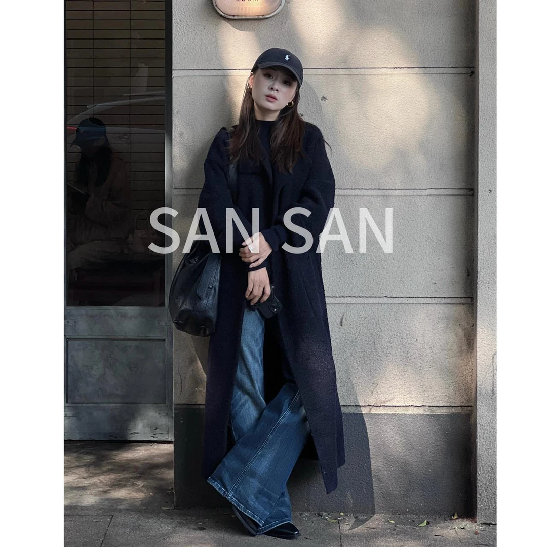 SANSAN推荐【昆仑山】苏丽羊驼毛绵羊毛翻领排扣中长款大衣