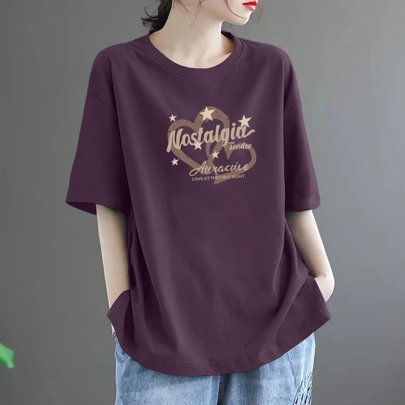 2025新款纯棉短袖t女夏装宽松爆款时尚洋气上衣正肩白色打底衫