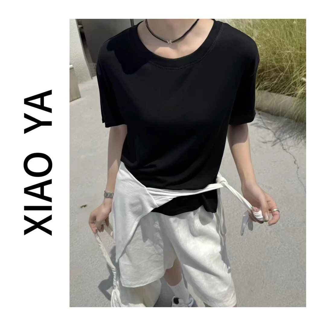 8015夏季新款休闲时尚简约圆领纯色显瘦百搭T恤