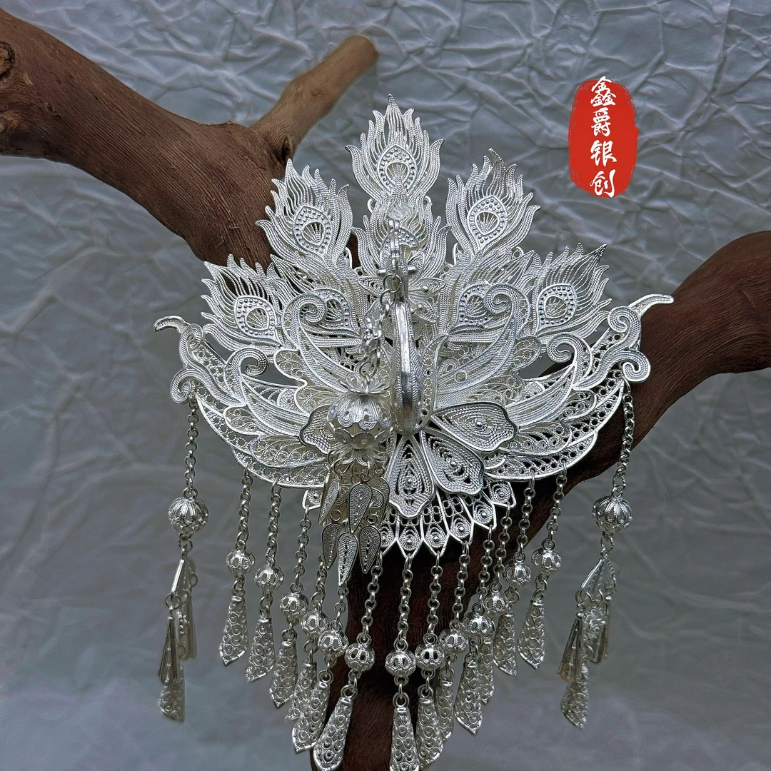 足银银制品 非遗民族风发簪【鑫爵银创】足银拉丝工艺纯手工制作