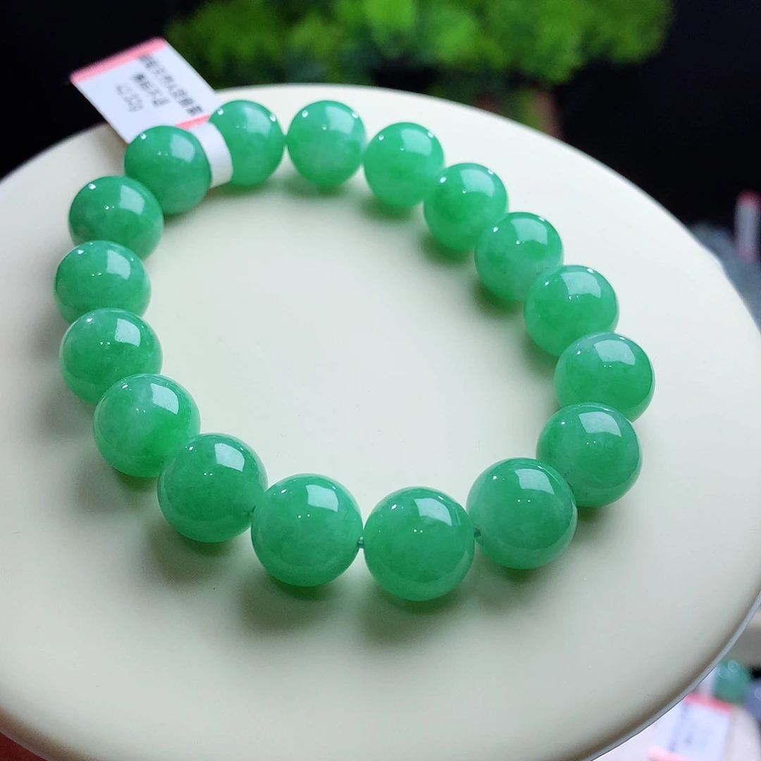 未镶嵌手串翡翠卡11+mm起冰 鲜阳果绿