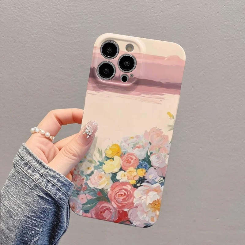 菲林软壳防摔油画玫瑰花适用苹果16华为reno13小米15vivox200 1加