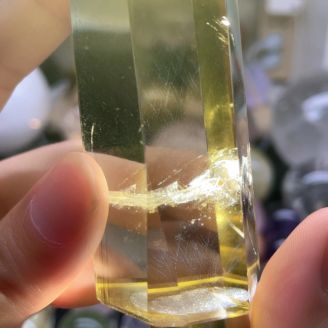 水晶珠宝半成品未镶嵌黄水晶柱蓝针