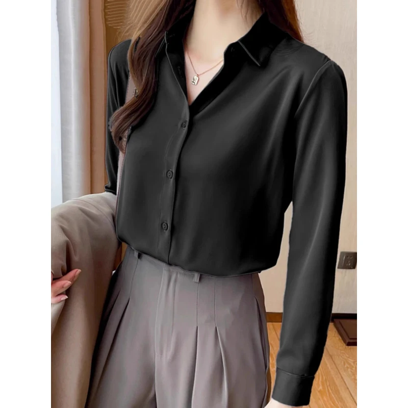 百搭长袖职业黑色衬衣设计感INS风显瘦纯色拼接气质衬衫法式韩版