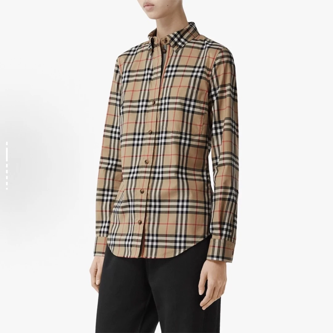 99新 BURBERRY/博柏利 7872/棕色Vintage经典格纹长袖衬衫/34码