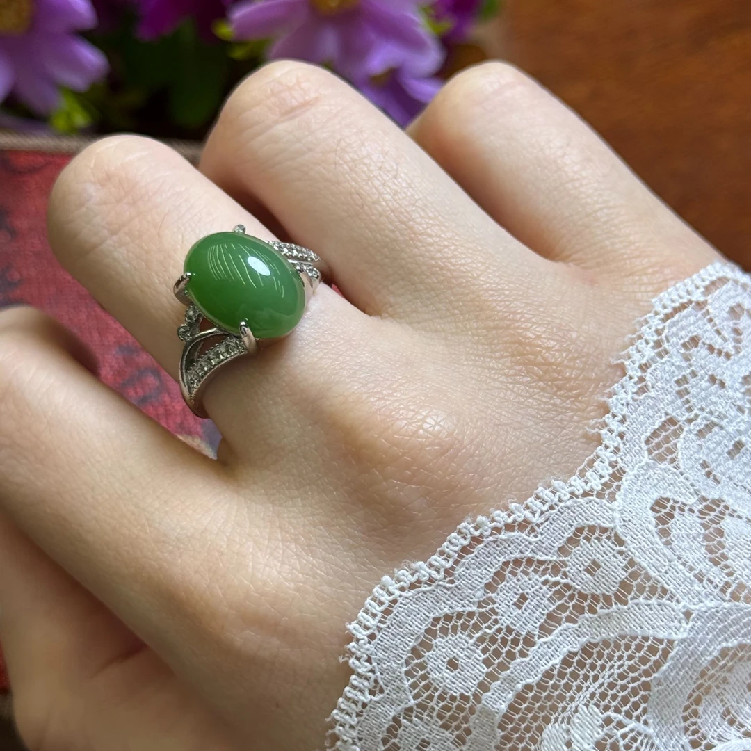 HJ0208天然新疆老坑鸭蛋青DIY戒指