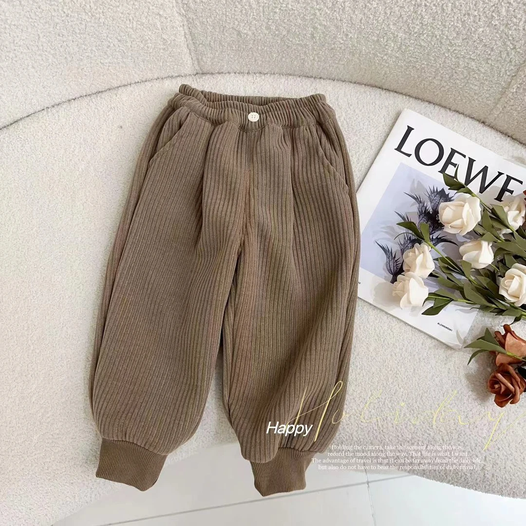 汤圆家童装2025新款韩系纯色打擀加绒休闲裤 XA-545