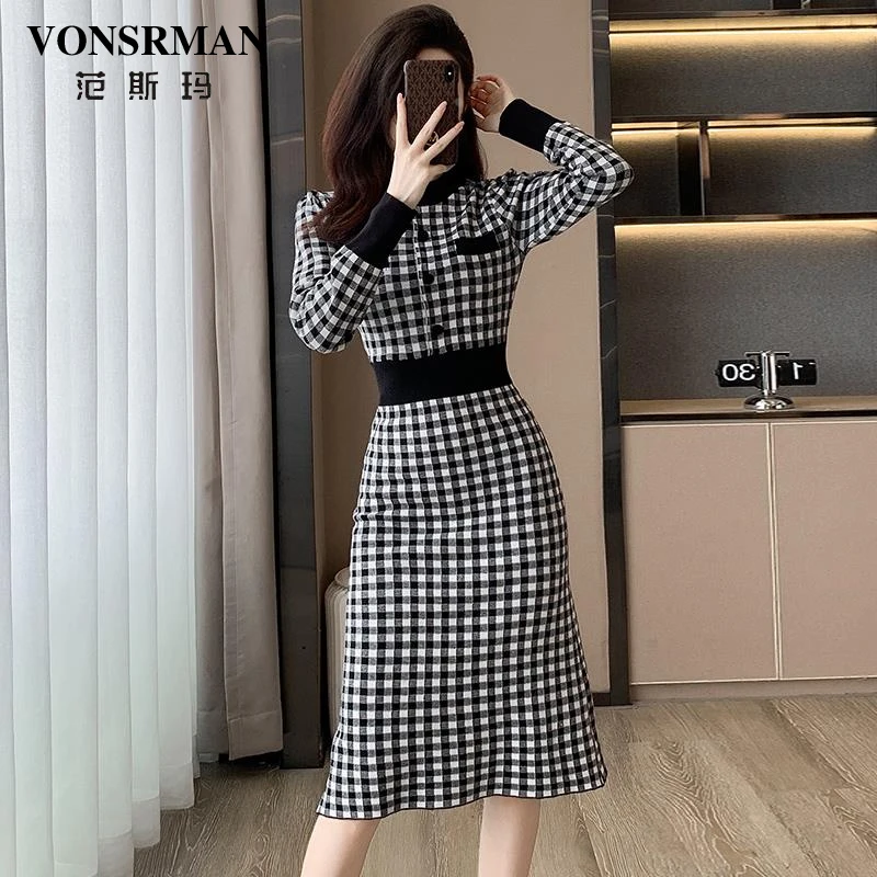 轻奢小香风格子连衣裙女春装2025新款法式高端气质名媛收腰显瘦裙