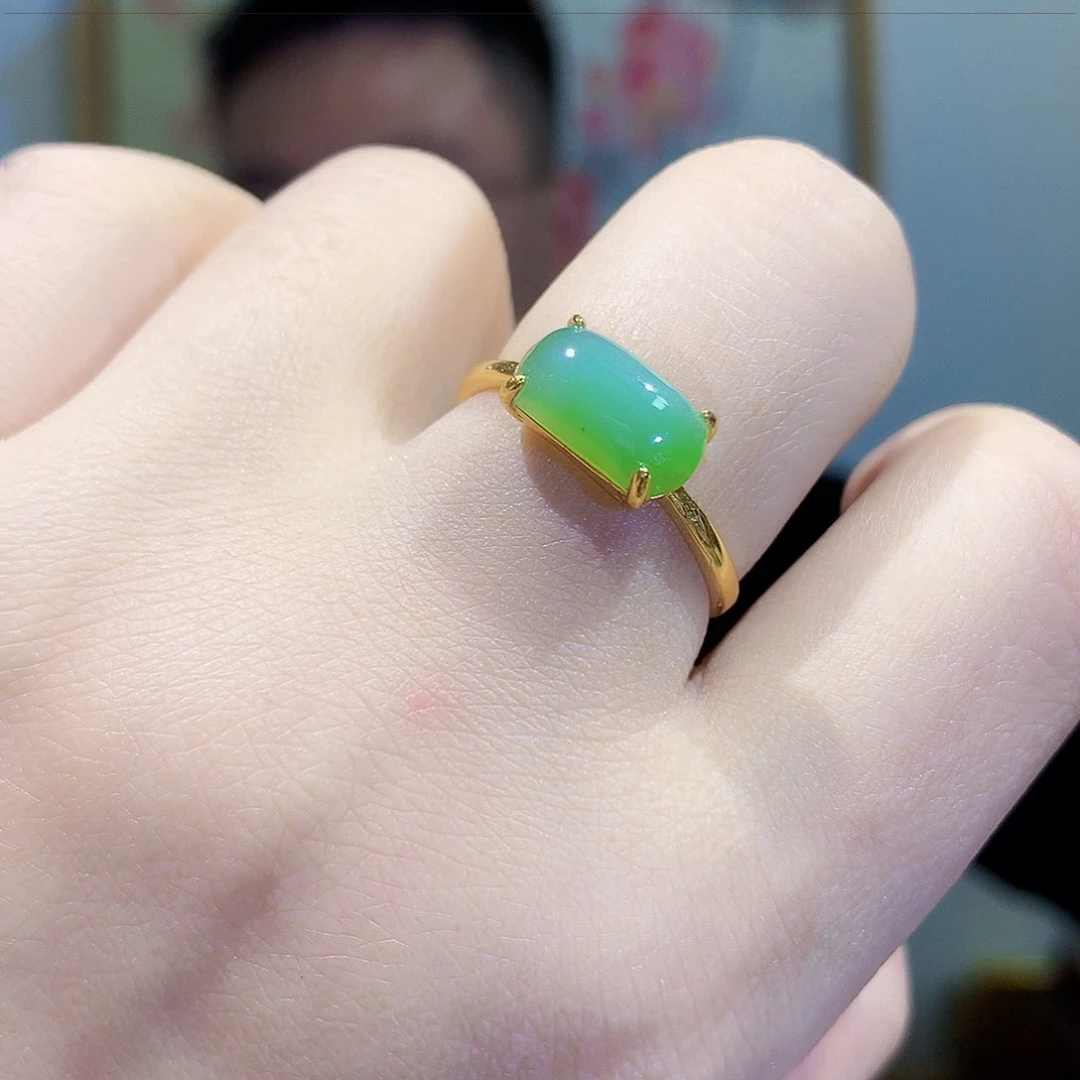 和田玉（碧玉）戒指银S925镀金镶嵌