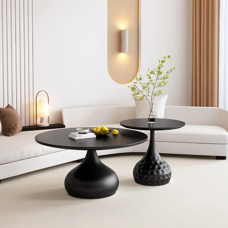 实木茶几客厅家用意式轻奢茶桌新款简约小户型圆形岩板组合小边几