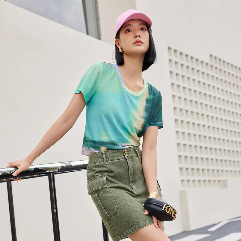 EMOO/杨门休闲T恤印花时尚休闲风短袖不起球欧美风E24T022475