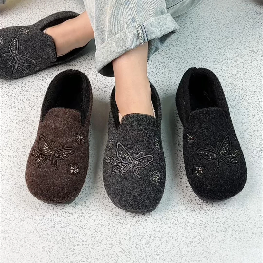 2025冬季韩版女款豆豆棉鞋加绒加厚妈妈棉靴保暖防滑平底软底女靴