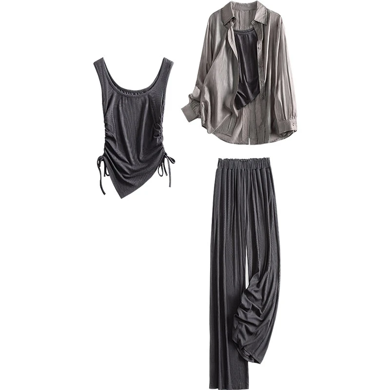 丝柏舍2025春装新款女装气质套装外衫搭背心搭裤子套装S41R0843N