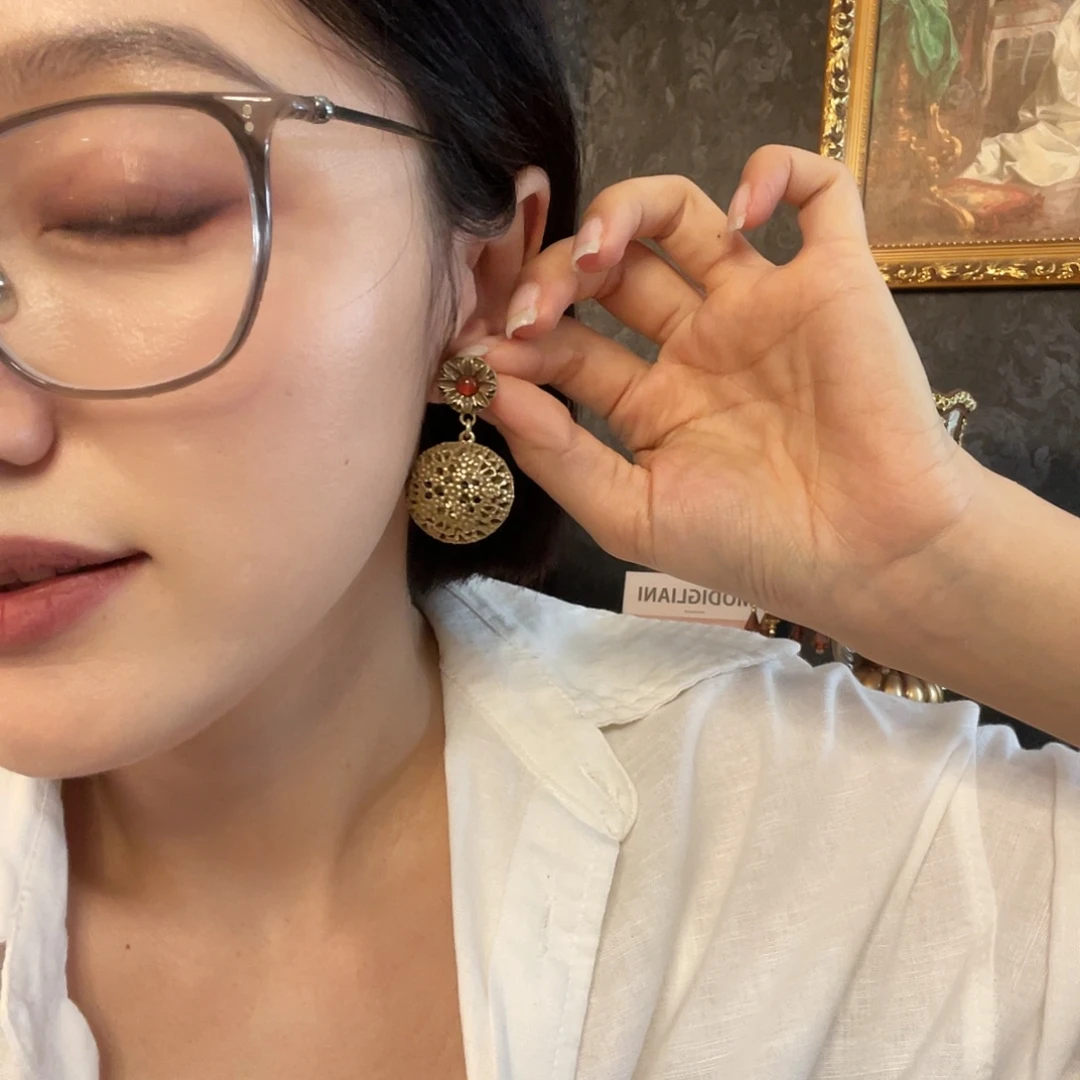 琉璃黄铜925银耳钉