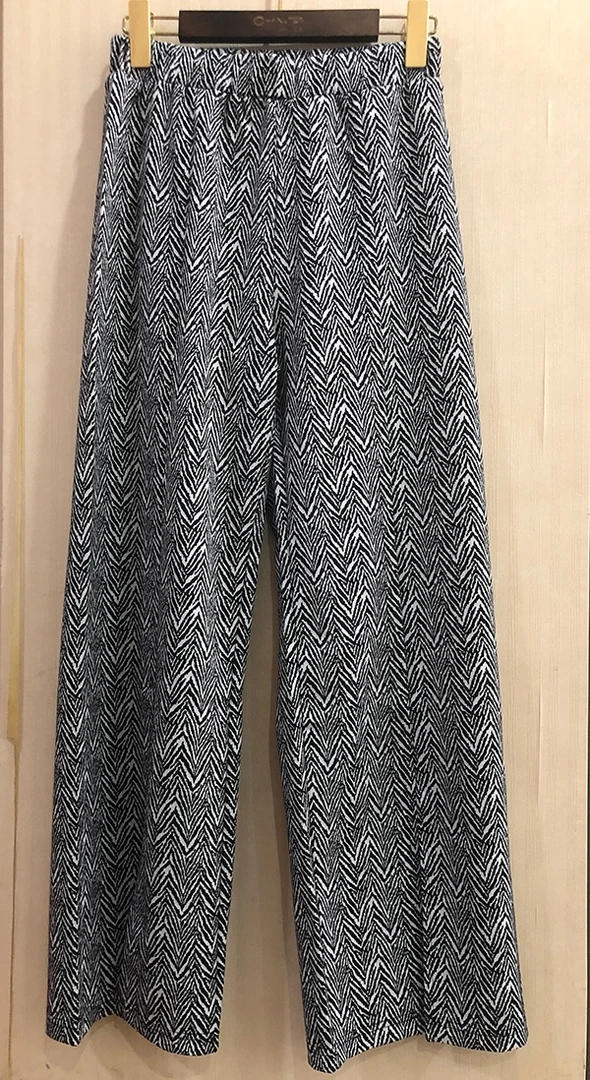 水波纹新款松紧高腰休闲阔腿裤针织时尚复古提花