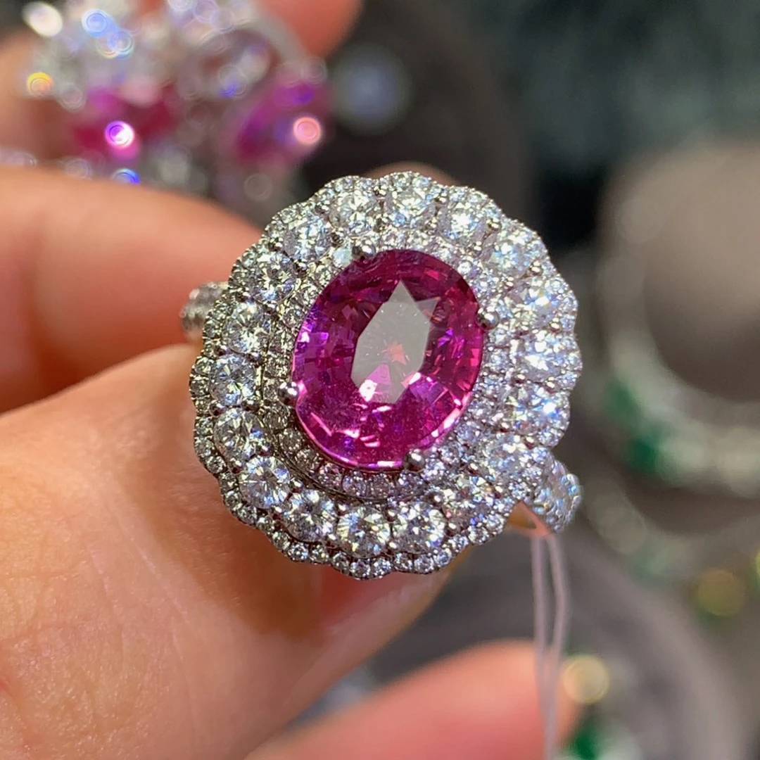 戒指18K金镶嵌彩色蓝宝石2.07ct吉尔德无烧帕帕拉恰