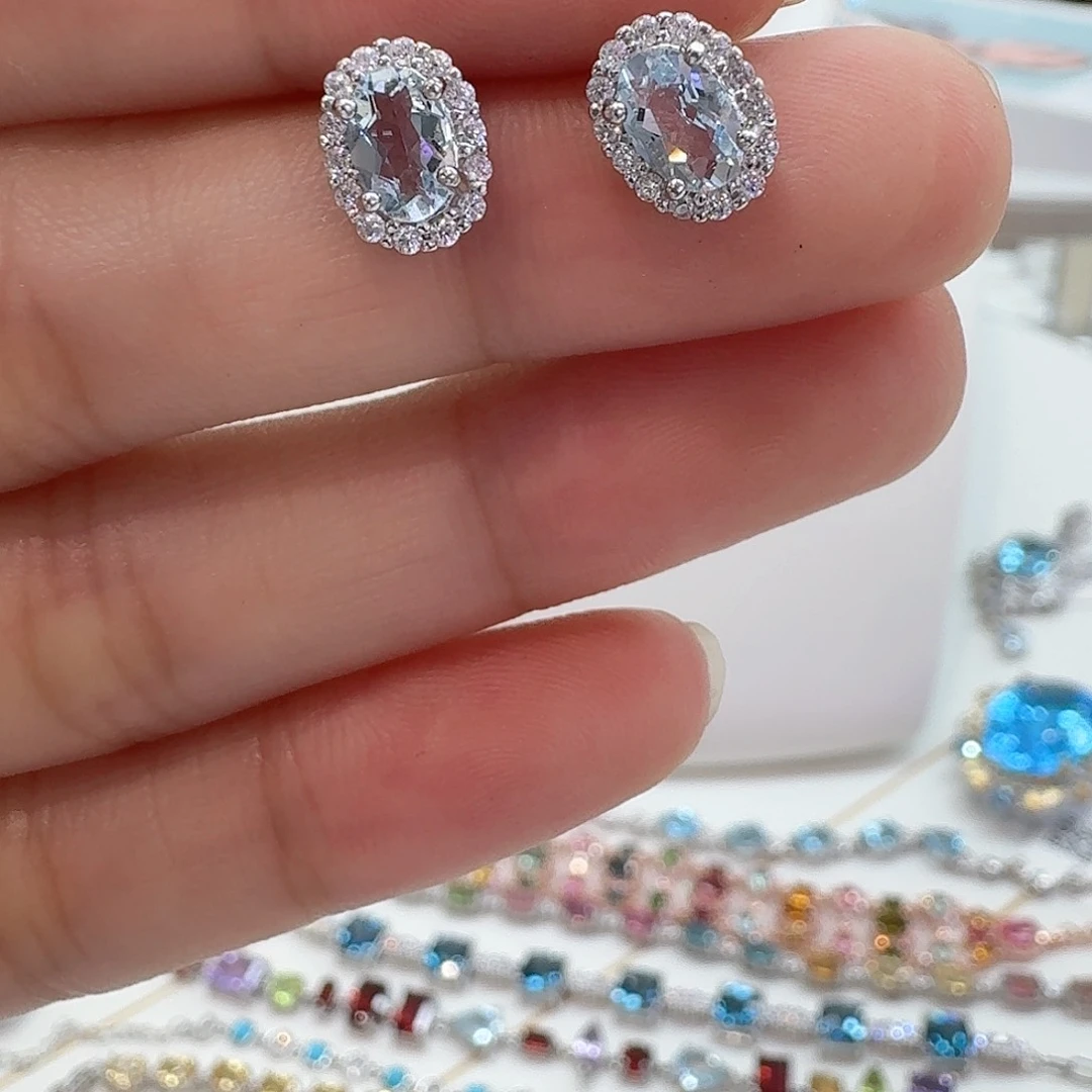 海蓝宝石耳坠银S925镶嵌—63