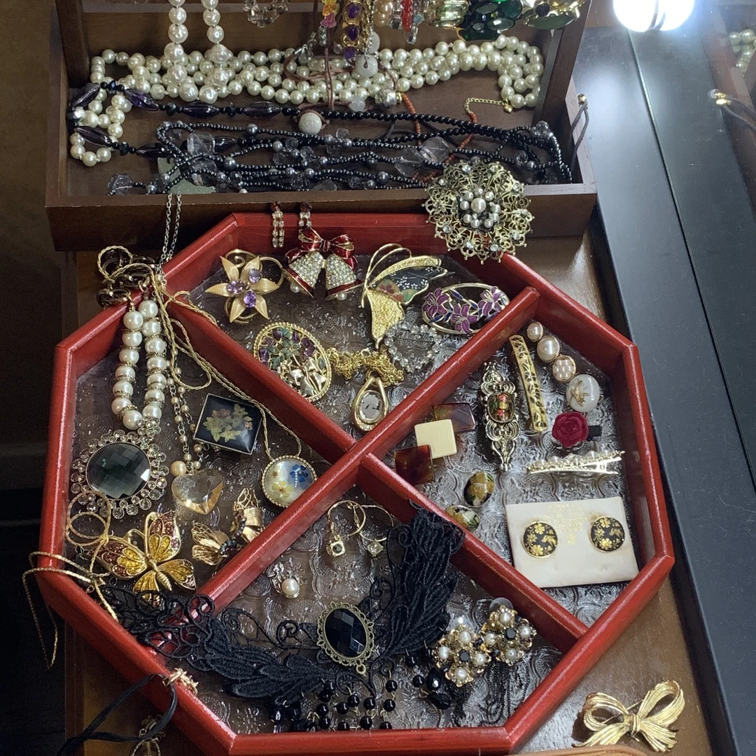 铜合金琉璃耳饰 中古首饰耳环项链戒指