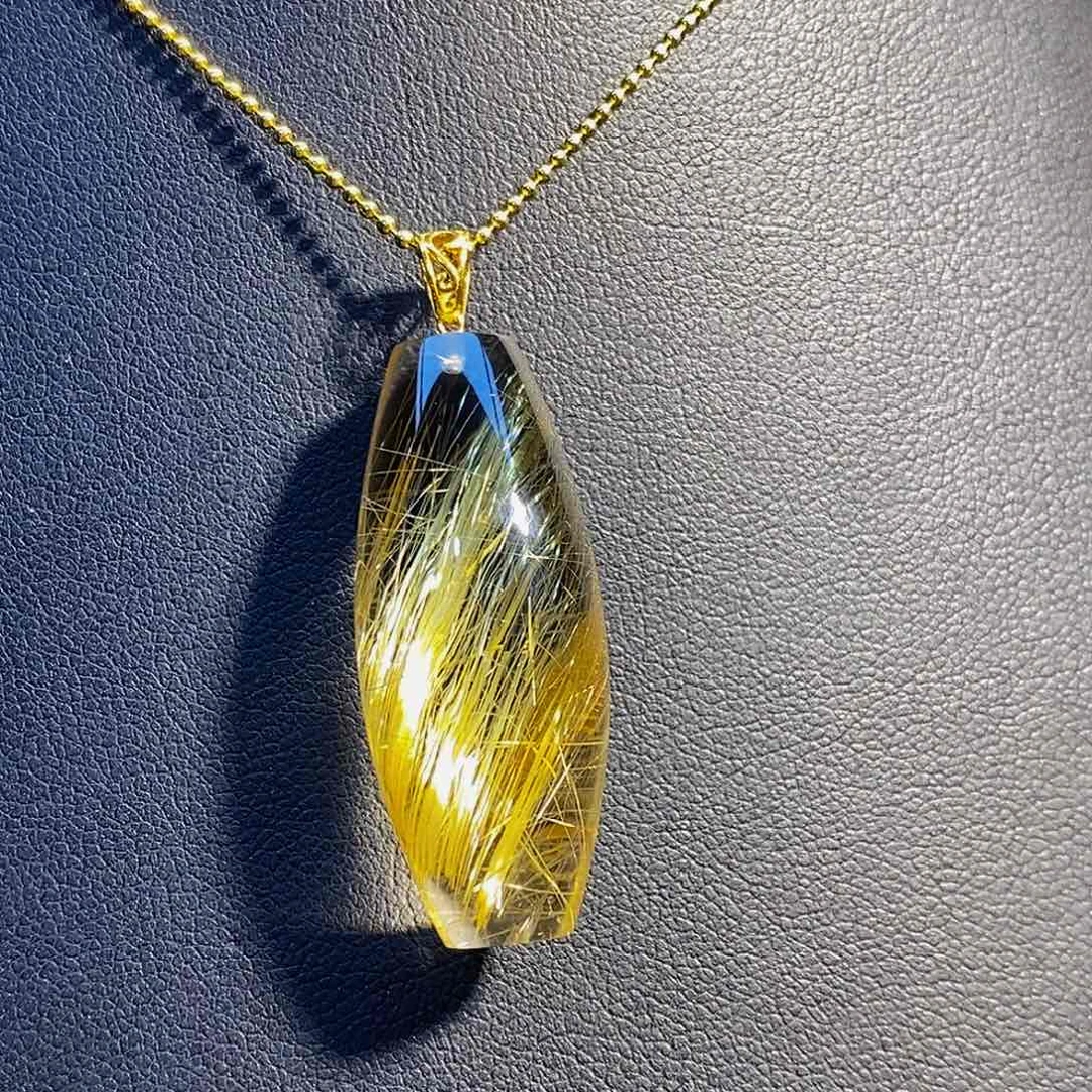 18K金镶嵌吊坠(不含链)水晶天然净体钛晶桶珠吊坠