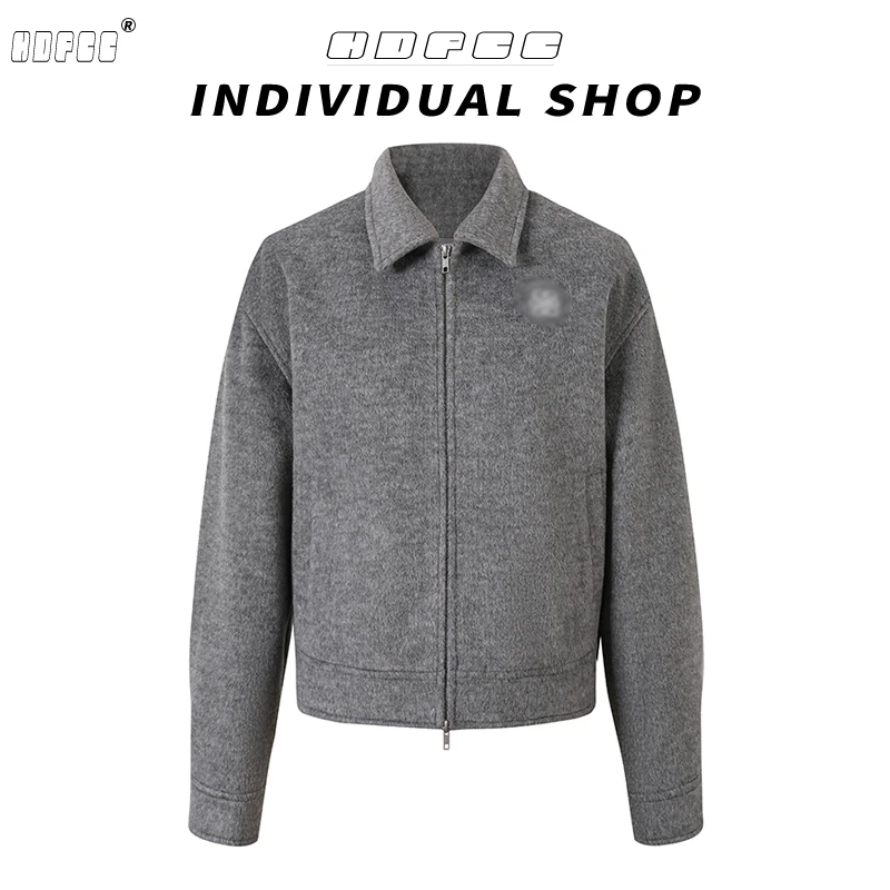 美式复古灰色短款夹克外套女春秋季新款翻领宽松百搭拉链开衫上衣