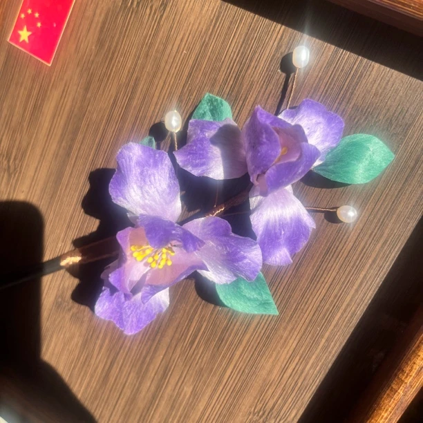 非遗绒花鸢尾花汉服配饰古风新中式饰品