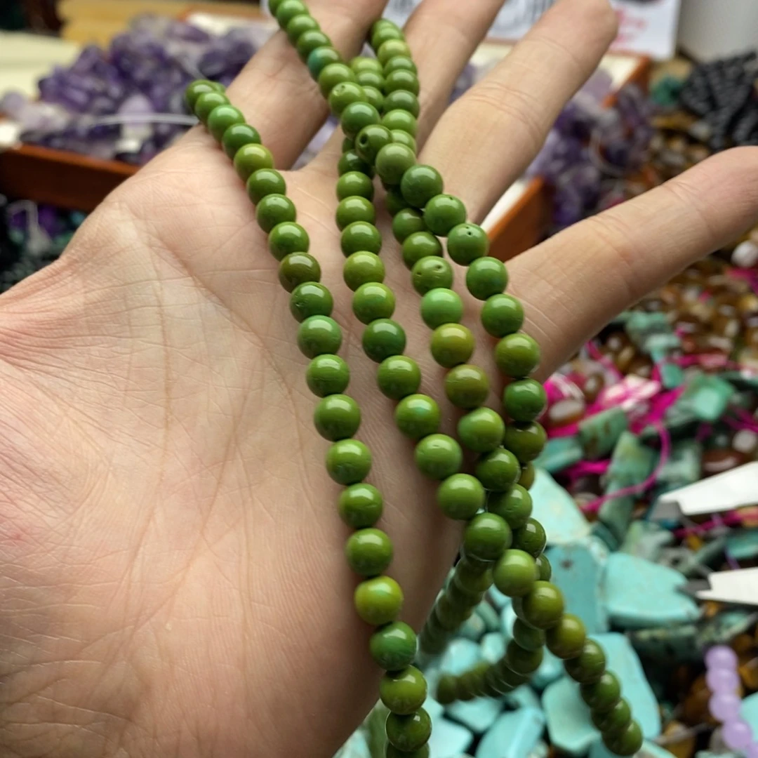 玛瑙/玉髓未镶嵌珠宝半成品一条天然6.4mm菜籽绿松石E127