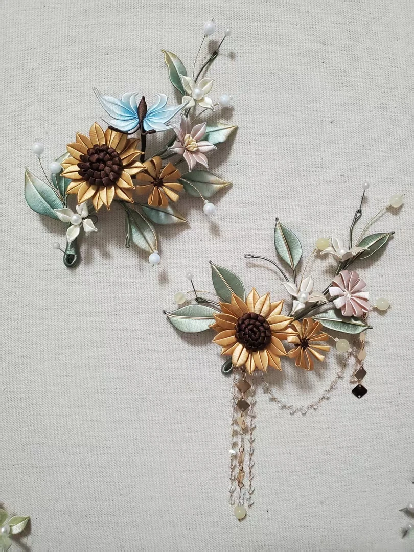 手工纯手工缠花向日葵发簪发夹头饰古风配饰流苏