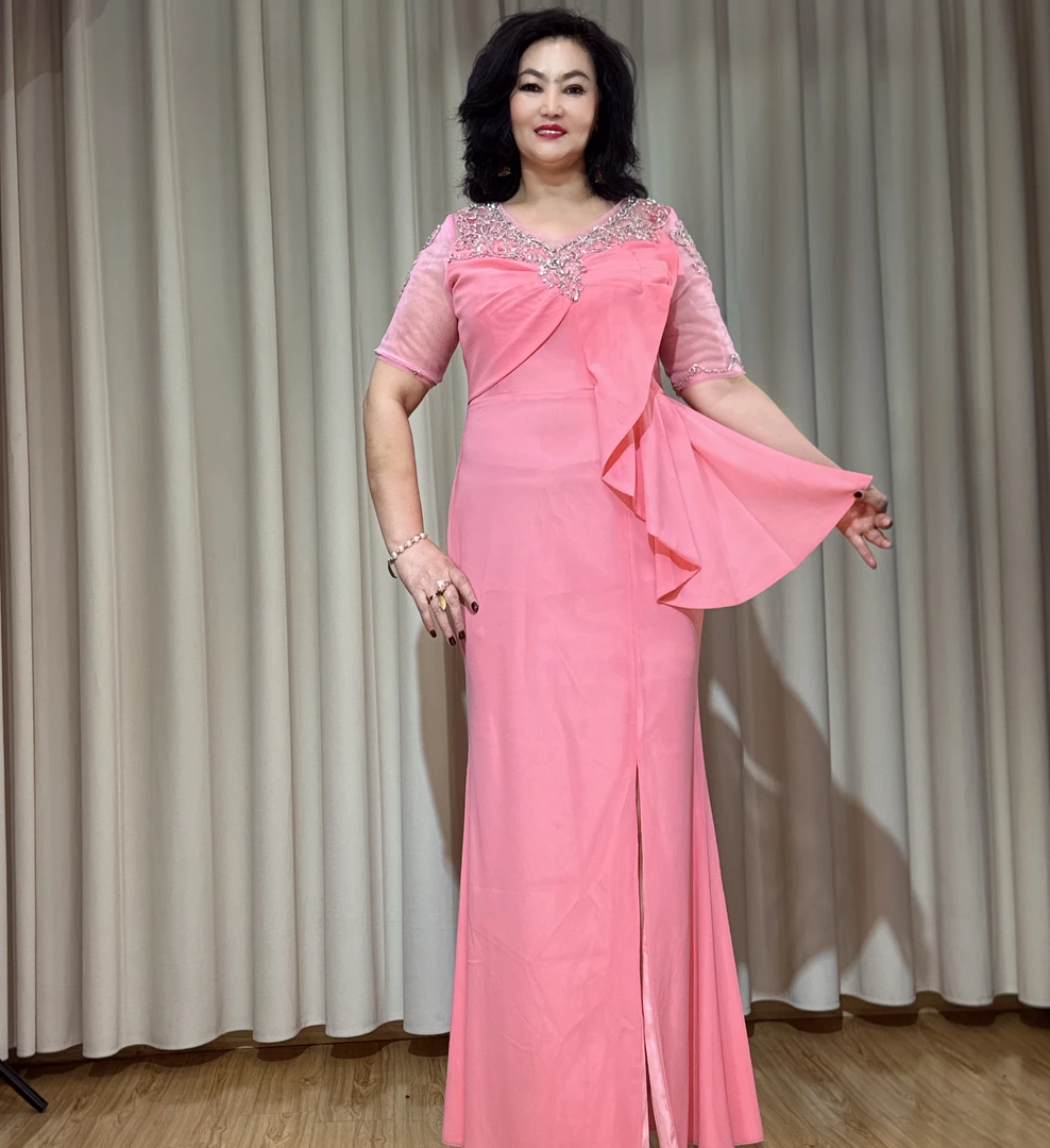 服装长裙优雅气质短袖秋季婚纱优雅纯色晚礼服