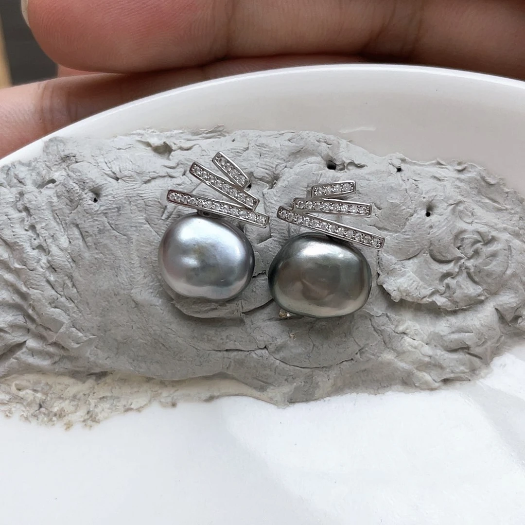 银S925镶嵌海水珍珠耳饰