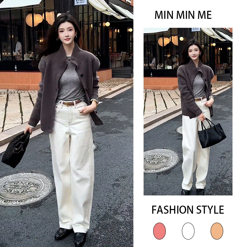 2025秋季新款设计感小个子长袖外套女内搭打底衫直筒休闲裤三件套