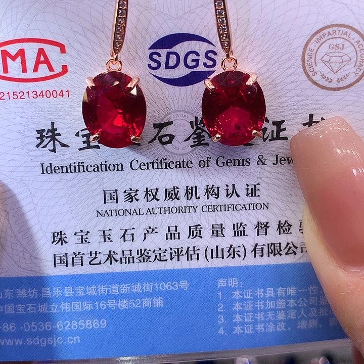 红宝石耳饰银S925镶嵌