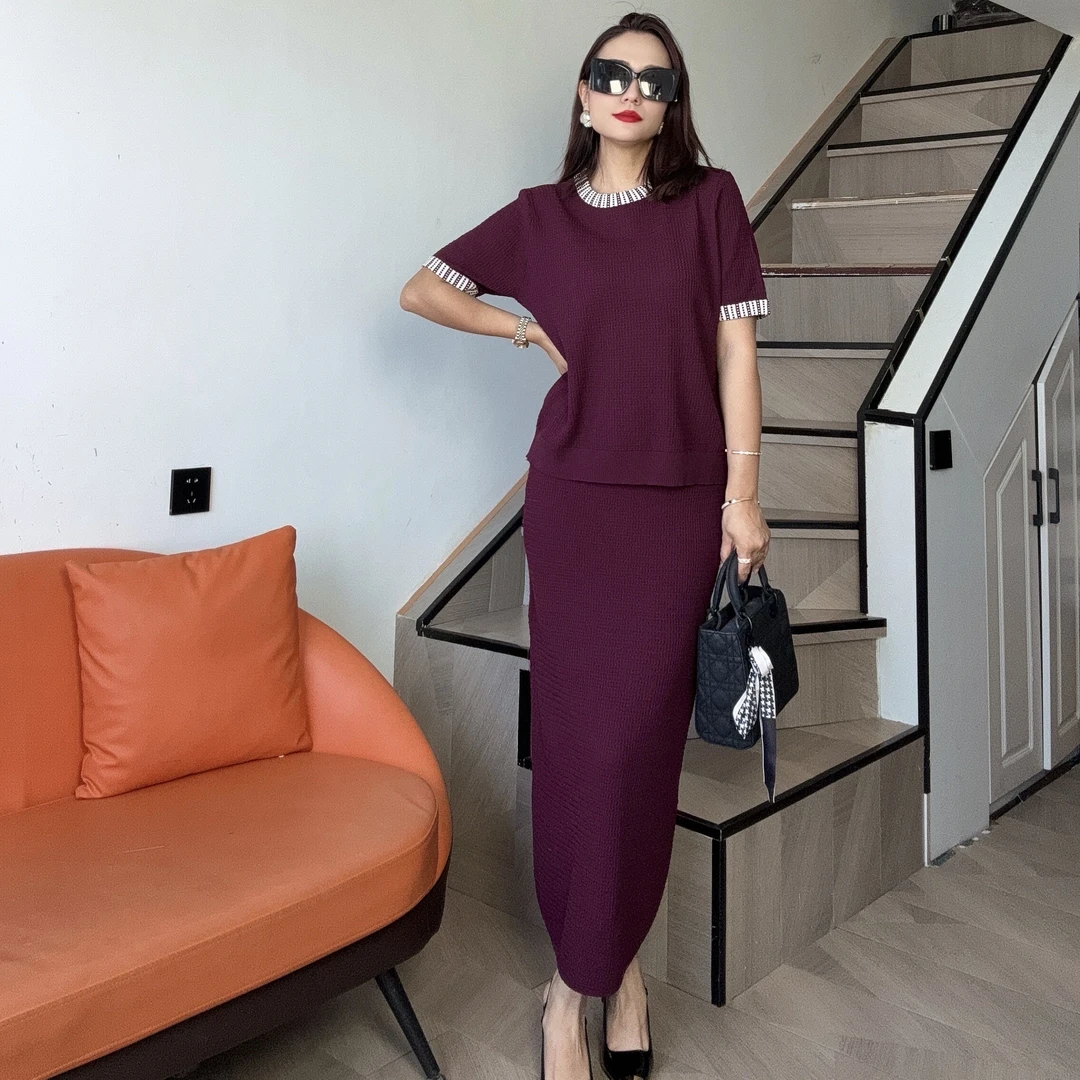 气质舒服凉快冰丝针织上衣半身裙两件套套装