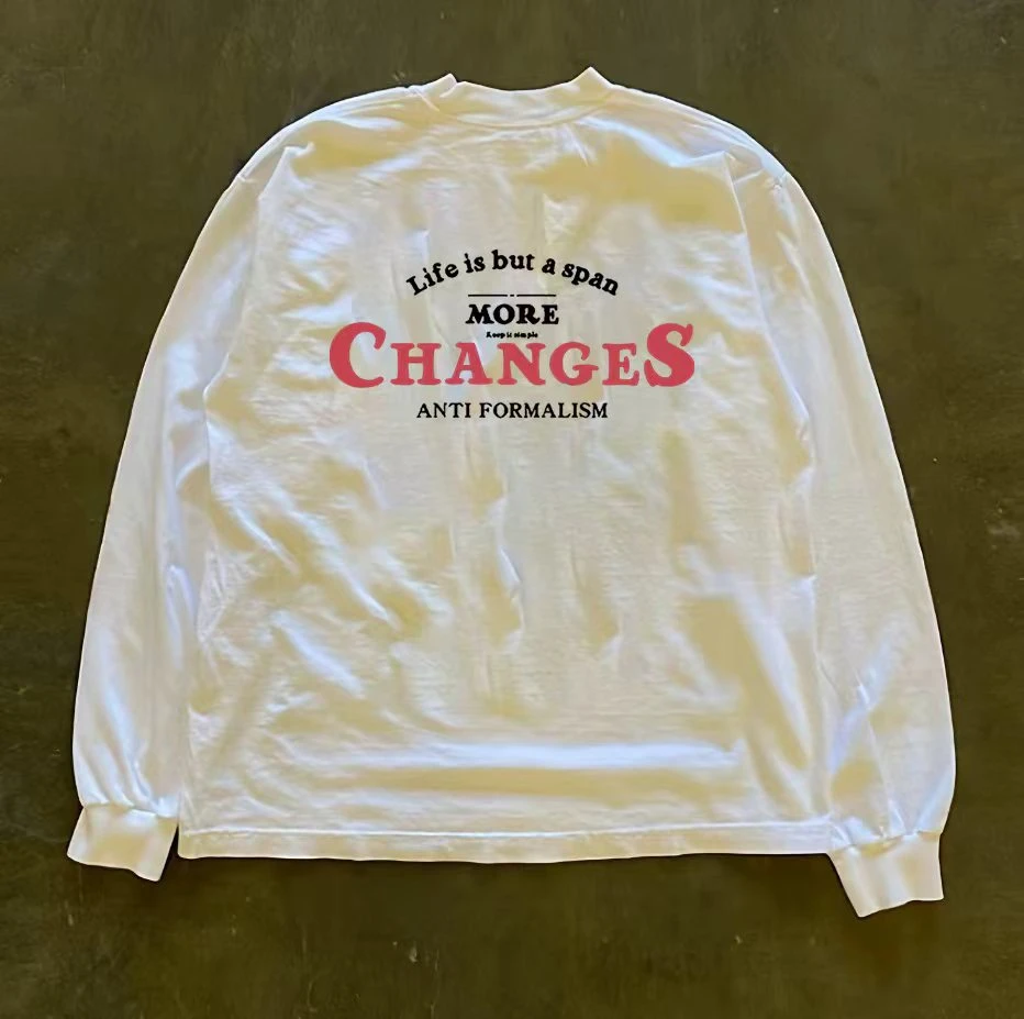 国潮创意独特设计印花长袖t恤潮男休闲宽松重磅260g纯棉打底上衣