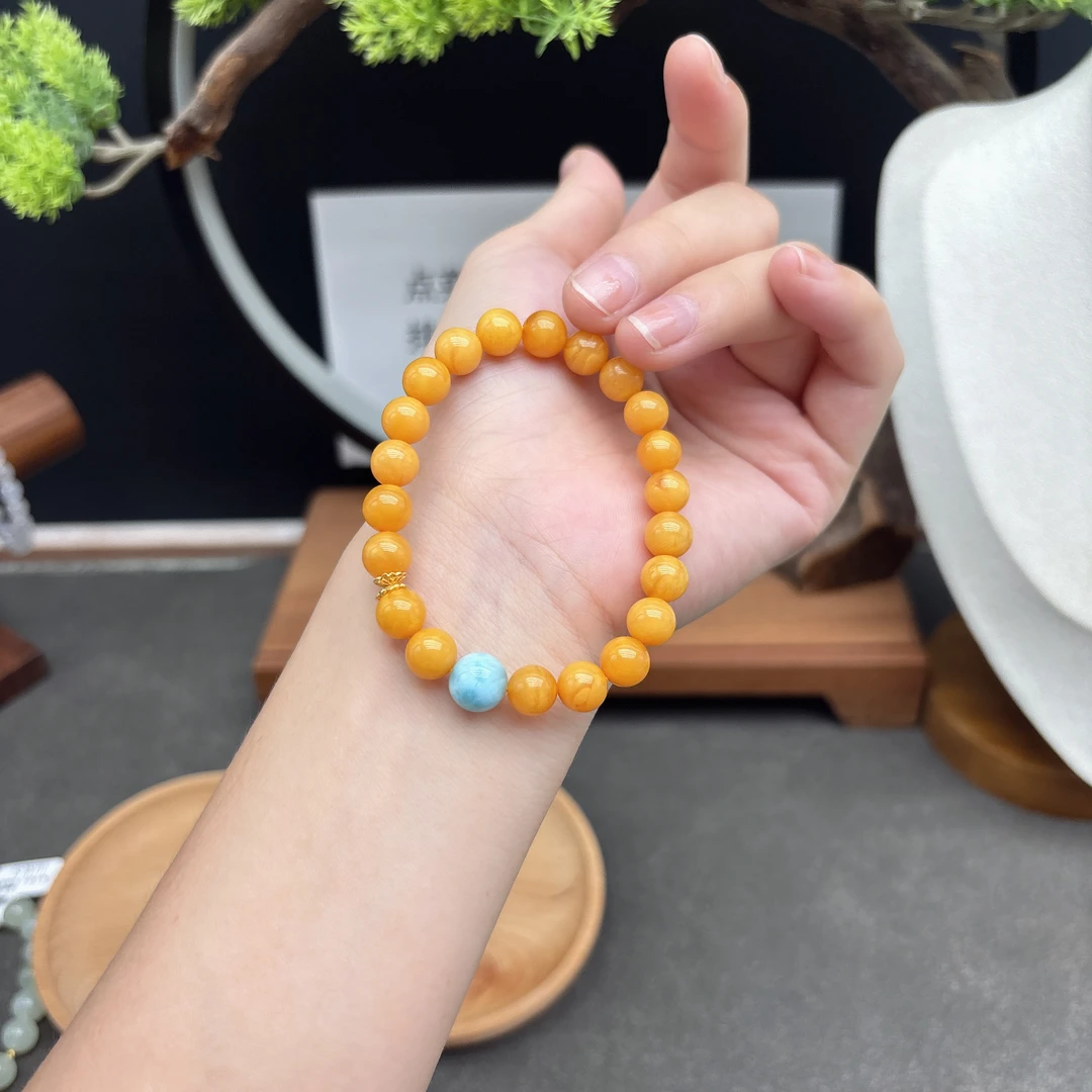 单圈蜜蜡卡7.5MM加搭配圆珠路路通配饰手串简约时尚大气款Y28499