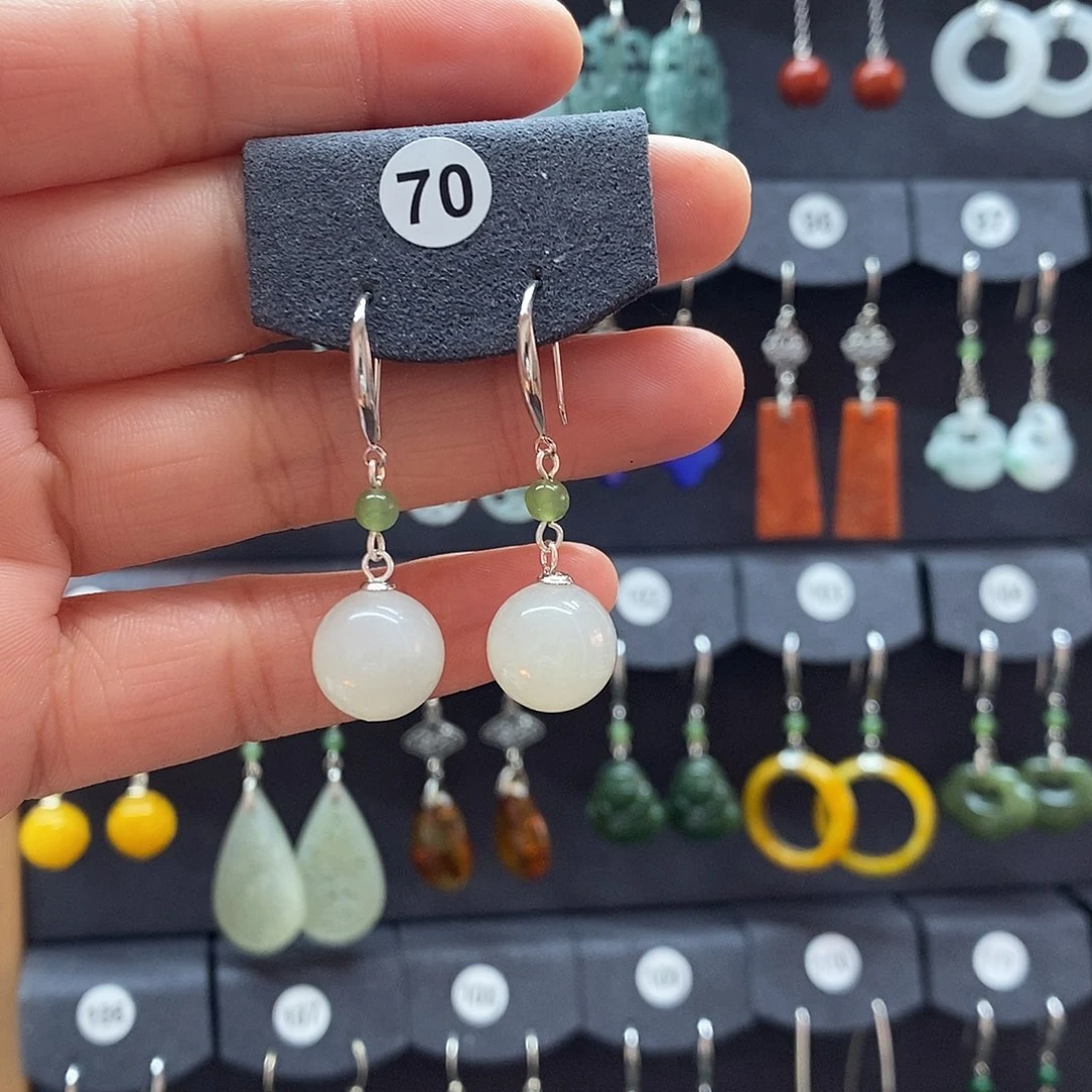 开***我和田玉银S925镶嵌耳饰