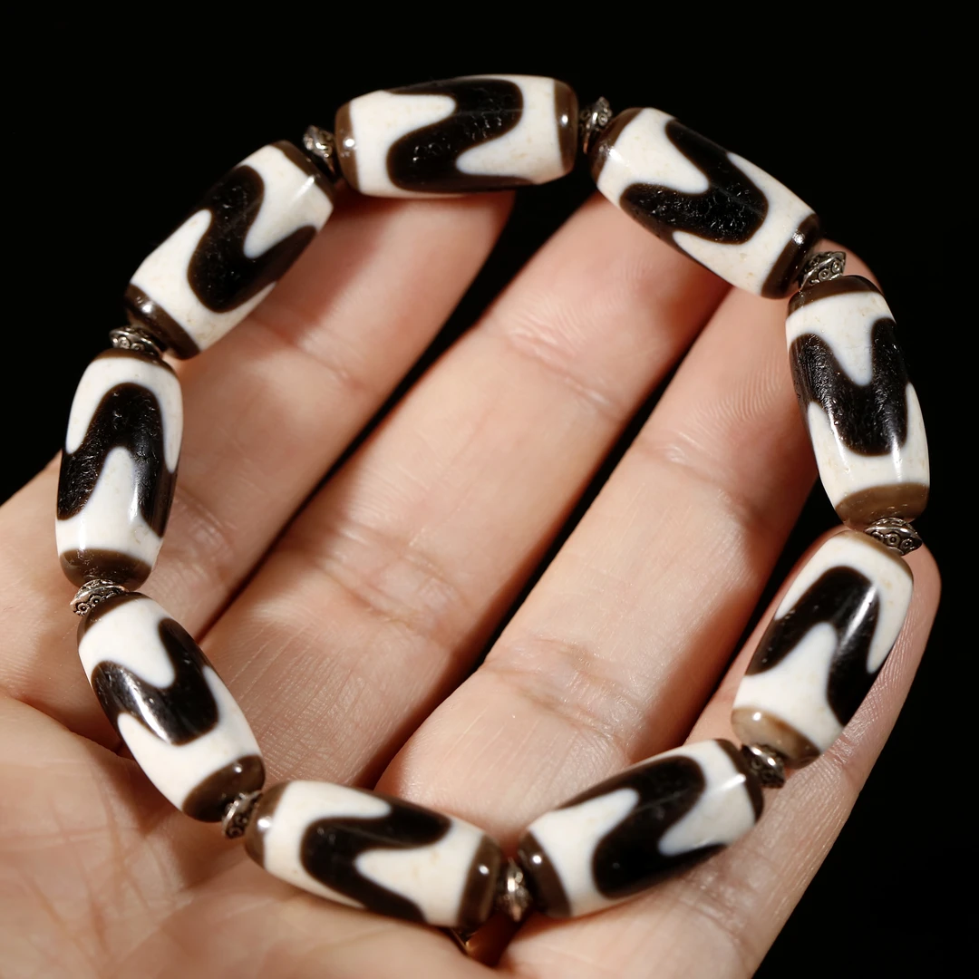 台珠任晓攀亲工黑白虎芽桶珠天珠手串民族风百搭轻奢时尚男女佩戴