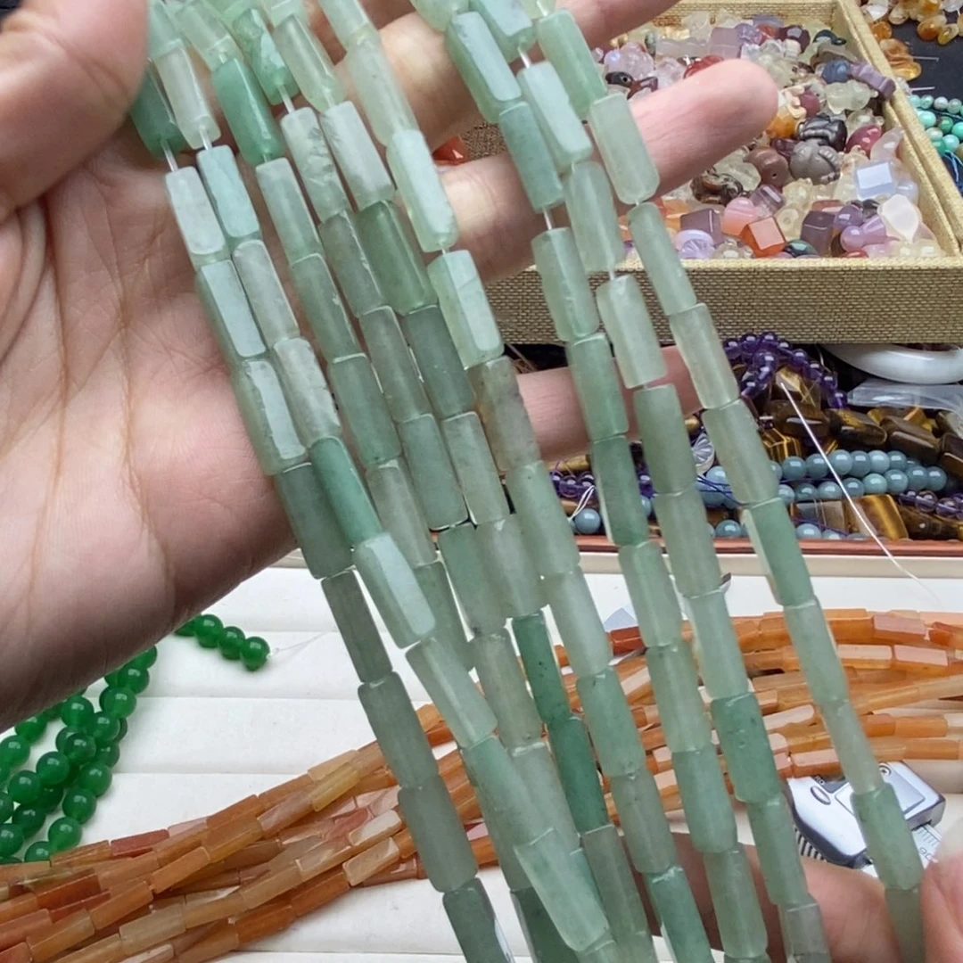玛瑙/玉髓未镶嵌珠宝半成品一条纯天然绿东陵玉方管4×13mm