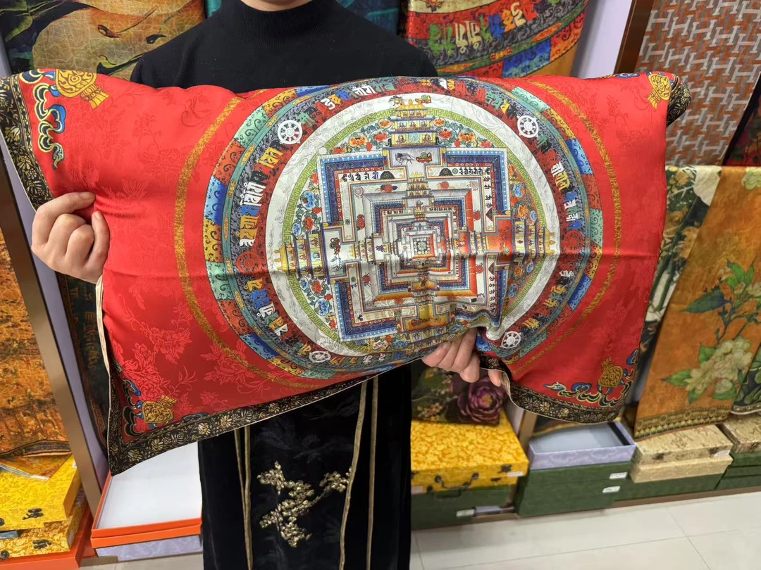 红色唐卡 香韵纱枕巾枕套 耐脏透气 个性