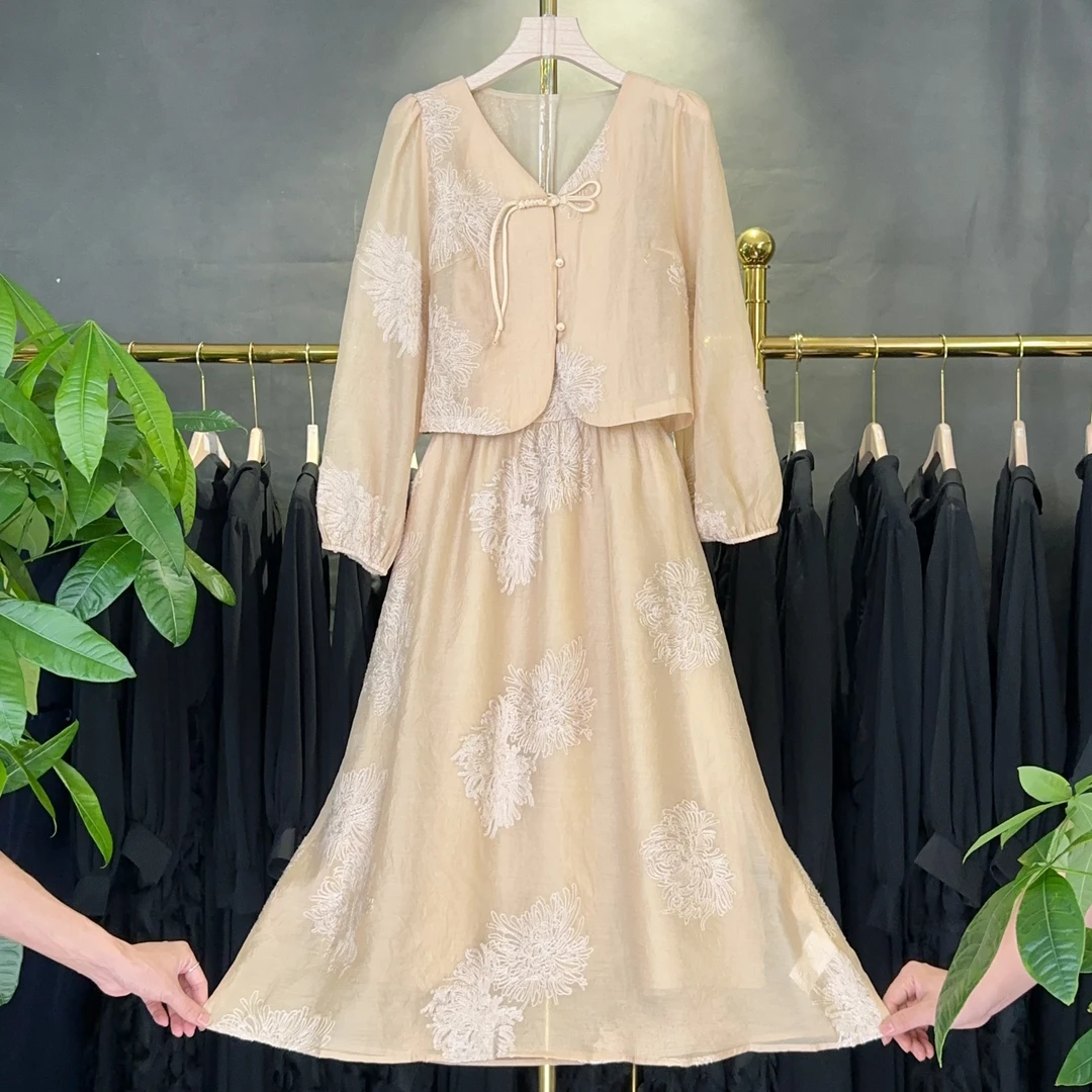 【RG5388】蕾丝显瘦气质轻奢时尚夏季国风设计师复古法式长款连衣裙