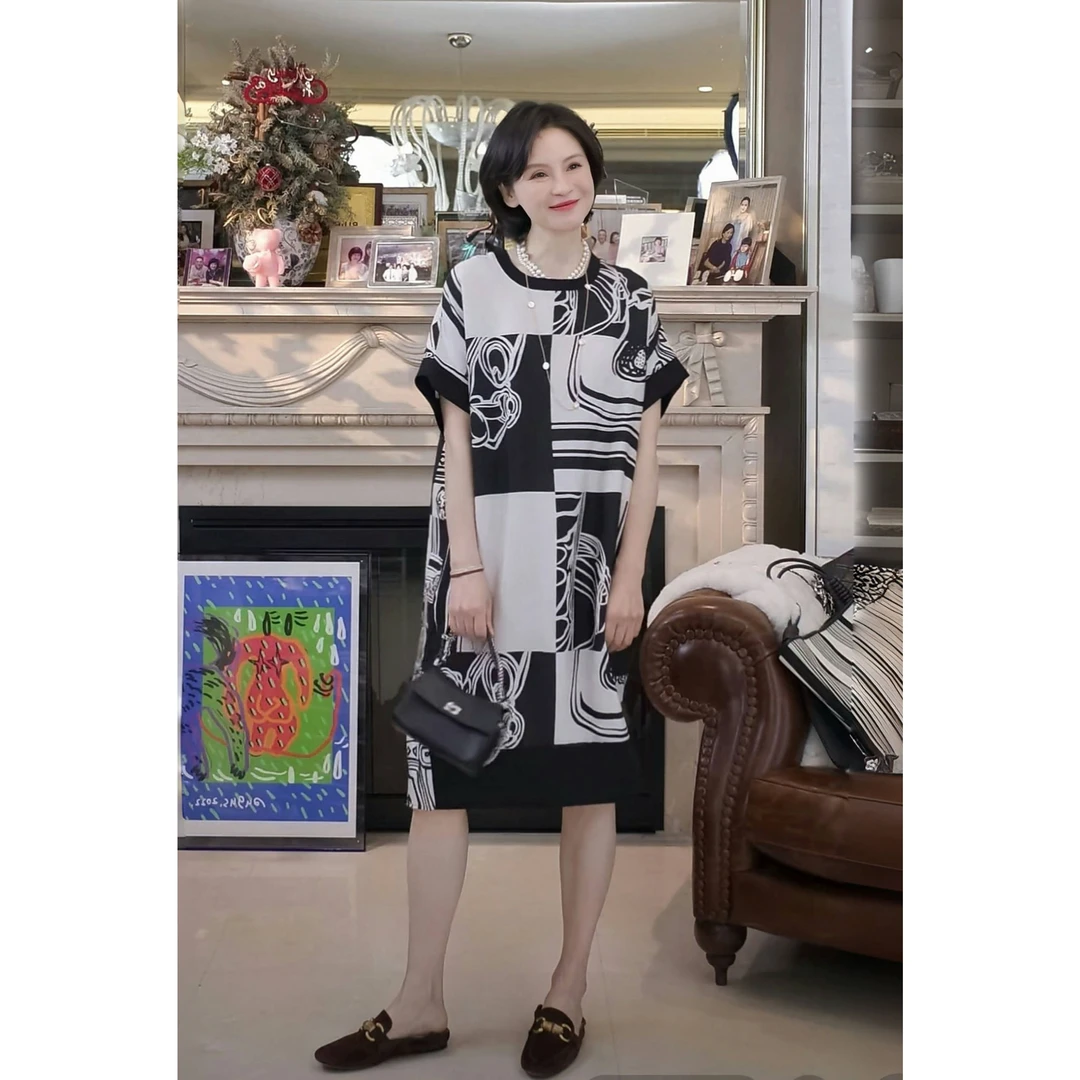 我是摩羯 老钱风连衣裙 23MM6A级桑蚕丝弹力重绉数码夏裙子