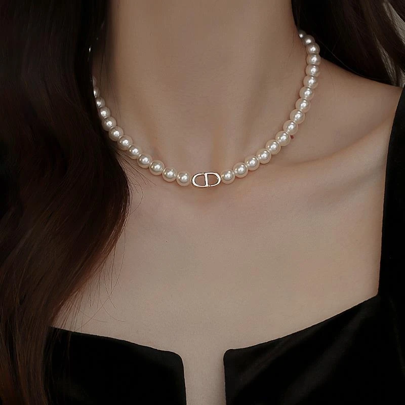 CAIEM KAIET 合金项链 轻奢CD猪鼻子珍珠项链女法式时尚百搭颈链