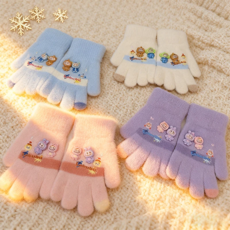 儿童4-12岁拉布布冬季五指手套男女童宝宝防寒保暖学生宝宝加厚套