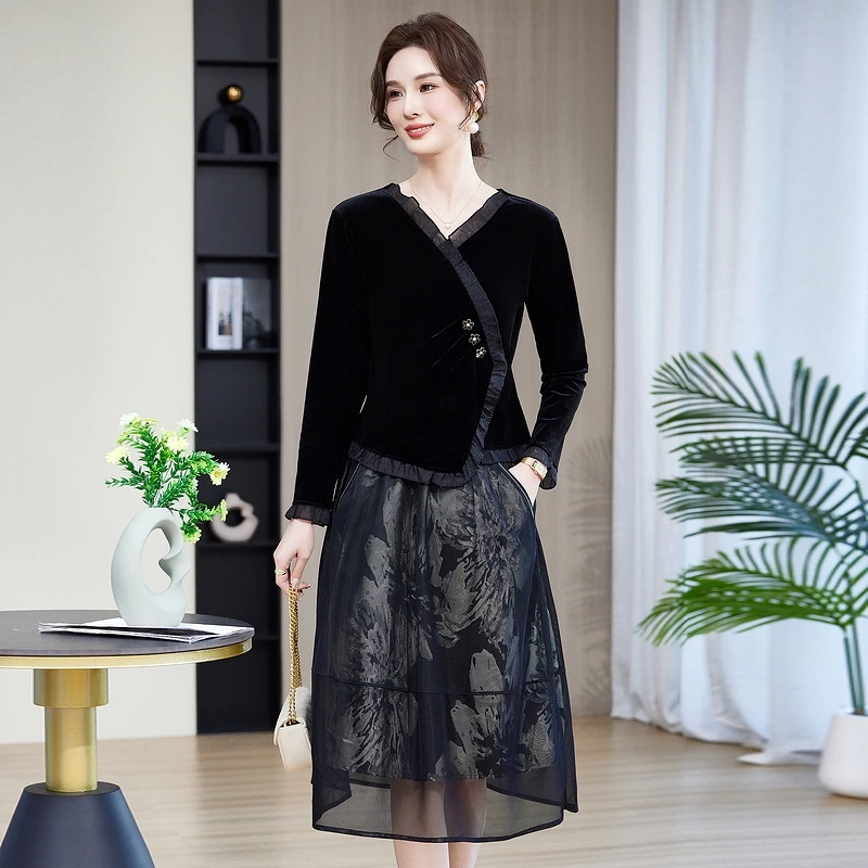 女装套装春秋季上衣裙子两件套大气名媛显瘦高贵妈妈装春秋装