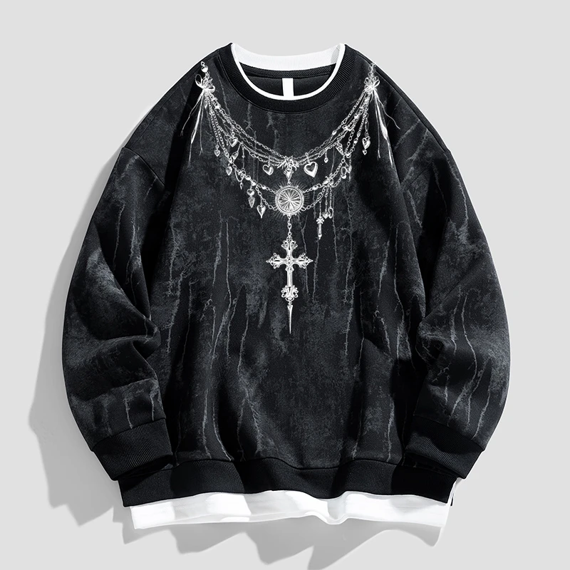 稻草人2025新款秋冬季男士时尚卫衣日系圆领休闲印花长袖套头ins