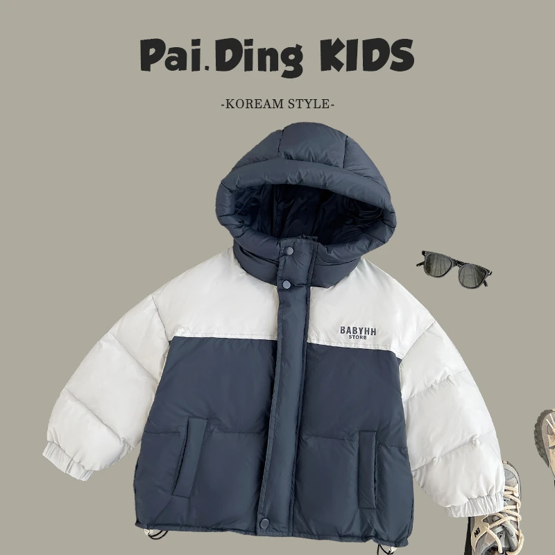 【小首尔】现货-qc8冬装儿童韩版拼接撞色潮流保暖连帽羽绒服SJ4920