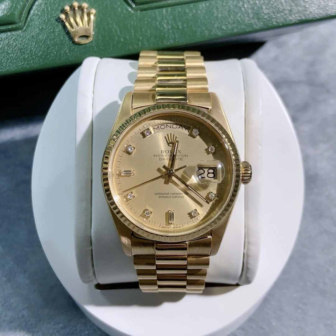 99新 Rolex/劳力士 星期日历/18038/36盘/18K金/自动机械/原镶钻