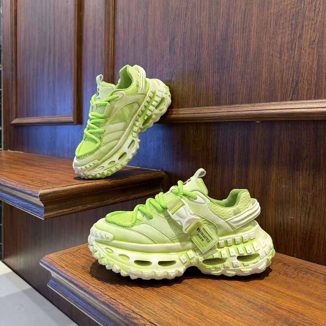 男鞋2025春夏季潮流渐变擦色厚底老爹鞋ins时尚百搭增高男生鞋子